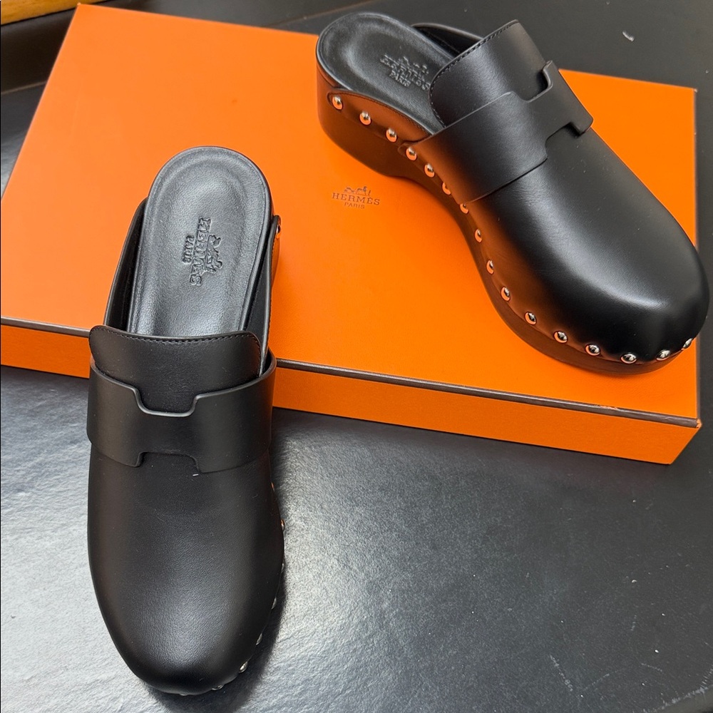 Hermes Black Leather Women's Mules (Brand New)